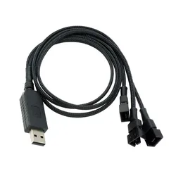 12V 승압 USB 팬 전원 어댑터 케이블, 1~2,1~3 검정색 슬리브 - 3핀/4핀 PC 냉각 팬용 전체 팬 속도 어댑터
