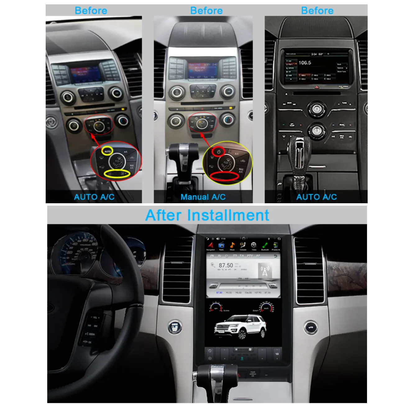 CUSP 13.6 inch Android Car Radio Stereo GPS for Ford Taurus 2012-2016 Vertical Screen GPS Car Play Multimedia Player Head Unit