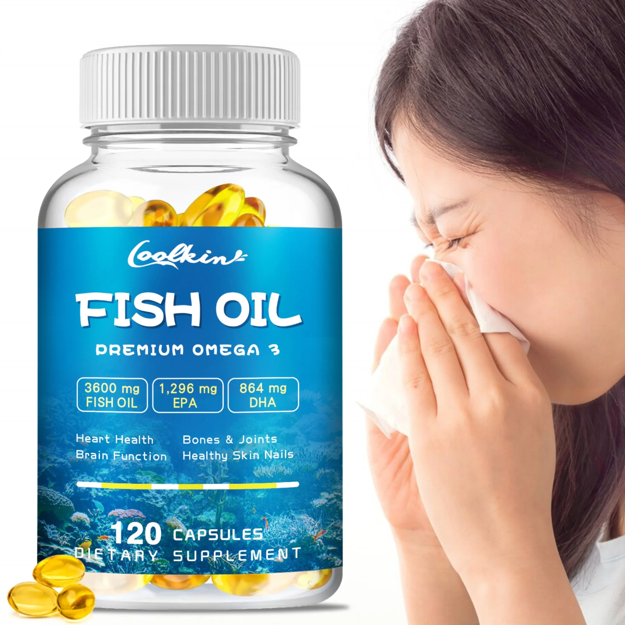 

Рыбное масло Omega-3 — богатый в EPA, DHA — поддерживает мозг, сердечно-сосудистую систему и здоровье кожи, антиоксидант и улучшает память — 120 капсул