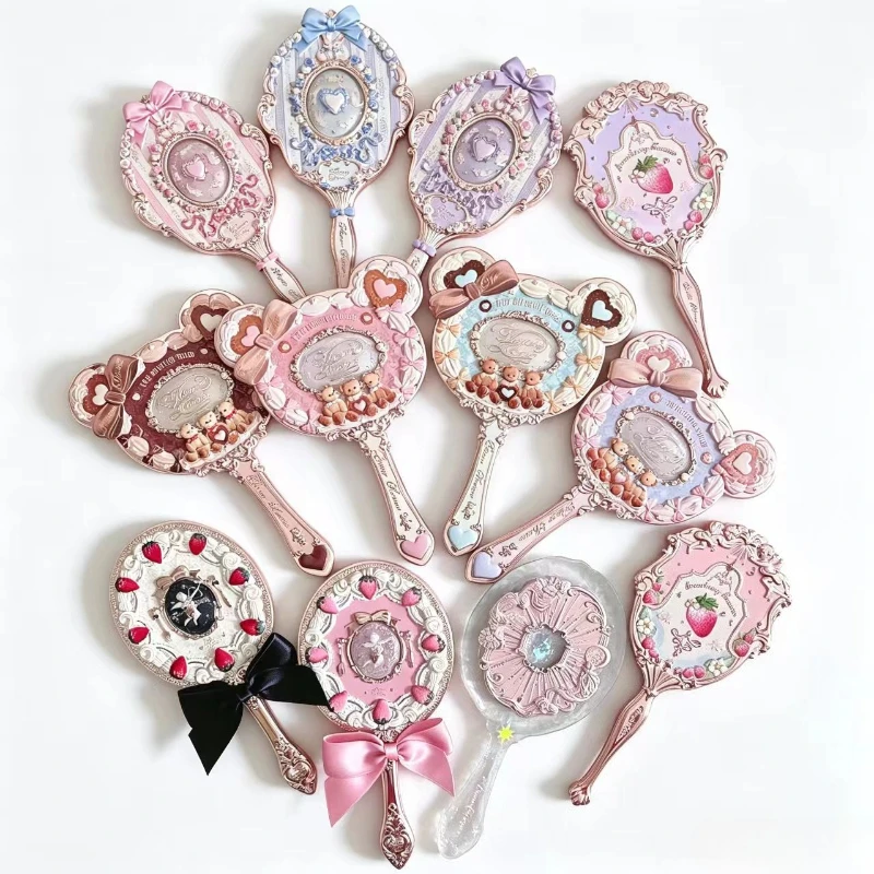 Flower Knows Snow Ballet Swan Hand SWEETIE BEAR Collection Handheld Limited White Mirror Pink Blue Cute Makeup Tool Gift