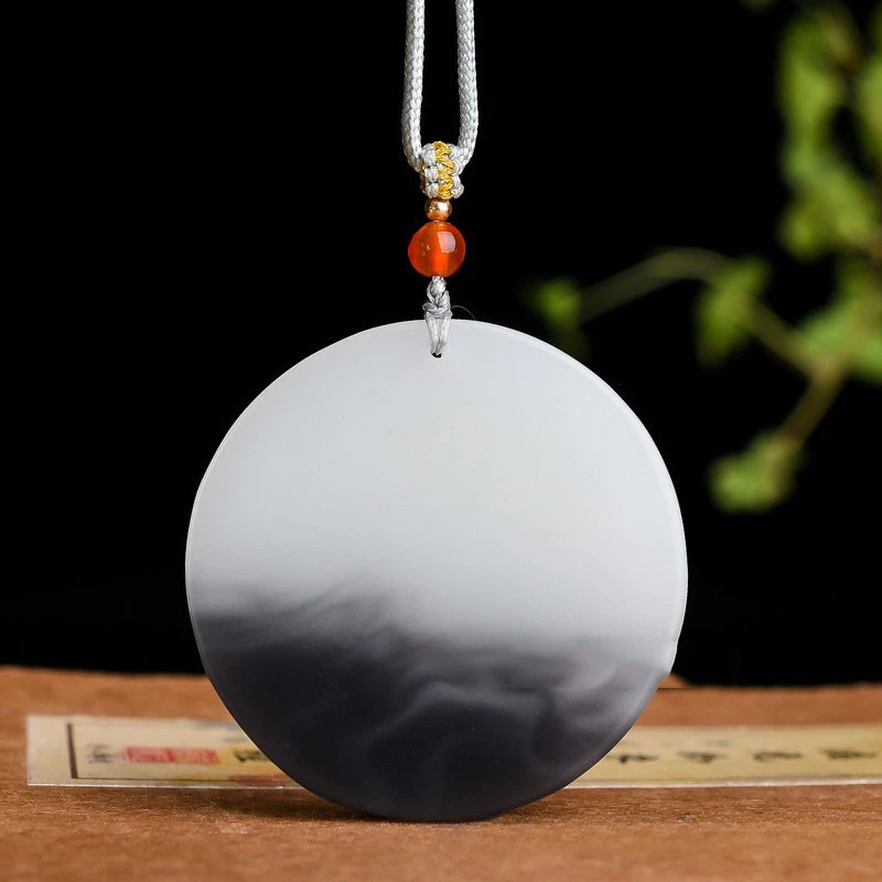 Smoke Purple Circular Landscape Sign Pendant Men's and Women's Sculpture Versatile Jade Pendant