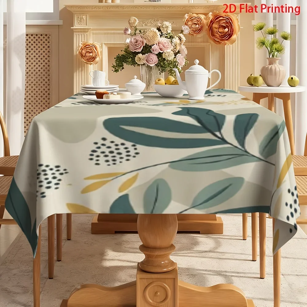 High-end versatile spring abstract plant leaf and geometric dot pattern tablecloth