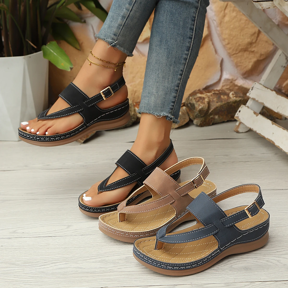 Neue frauen Einfarbig Keil Sandalen Sommer Peep Toe Strand Schuhe Frau Komfortable Plattform Römischen Sandalen