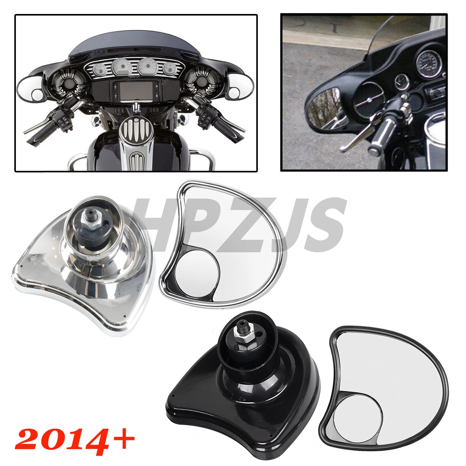 

For Harley Motorcycle Touring Electra Street Glide Trike 2014-UP Chrome/Black Fairing Mirrors w/ Blind Spot Rearview Mirrors