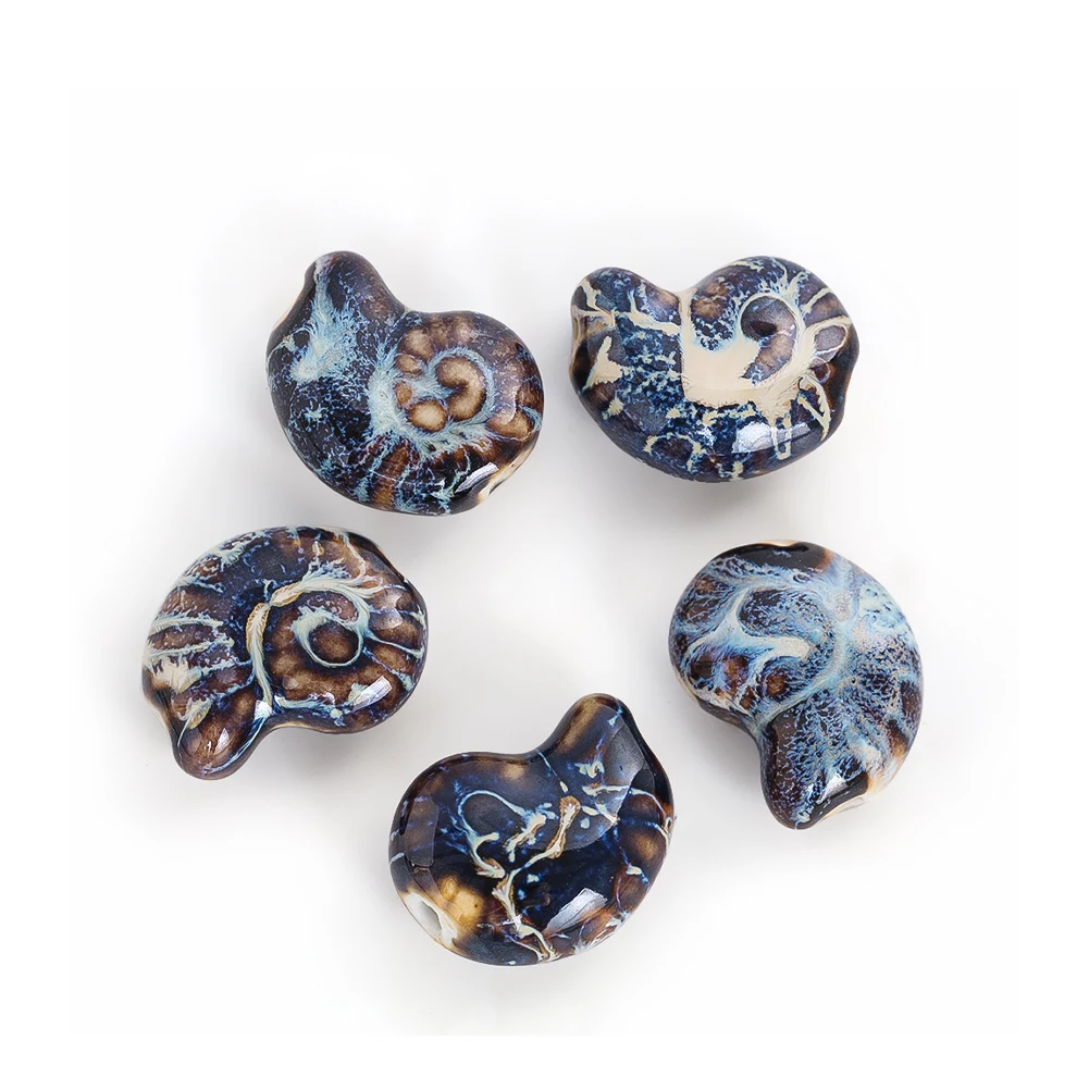 5 قطعة مادة السيراميك محارة على شكل ثقب واحد الخرز الأزرق العميق سلاسل الشاطئ المحيط تميمة DIY بها بنفسك التجميعات الفرعية صنع المجوهرات #5