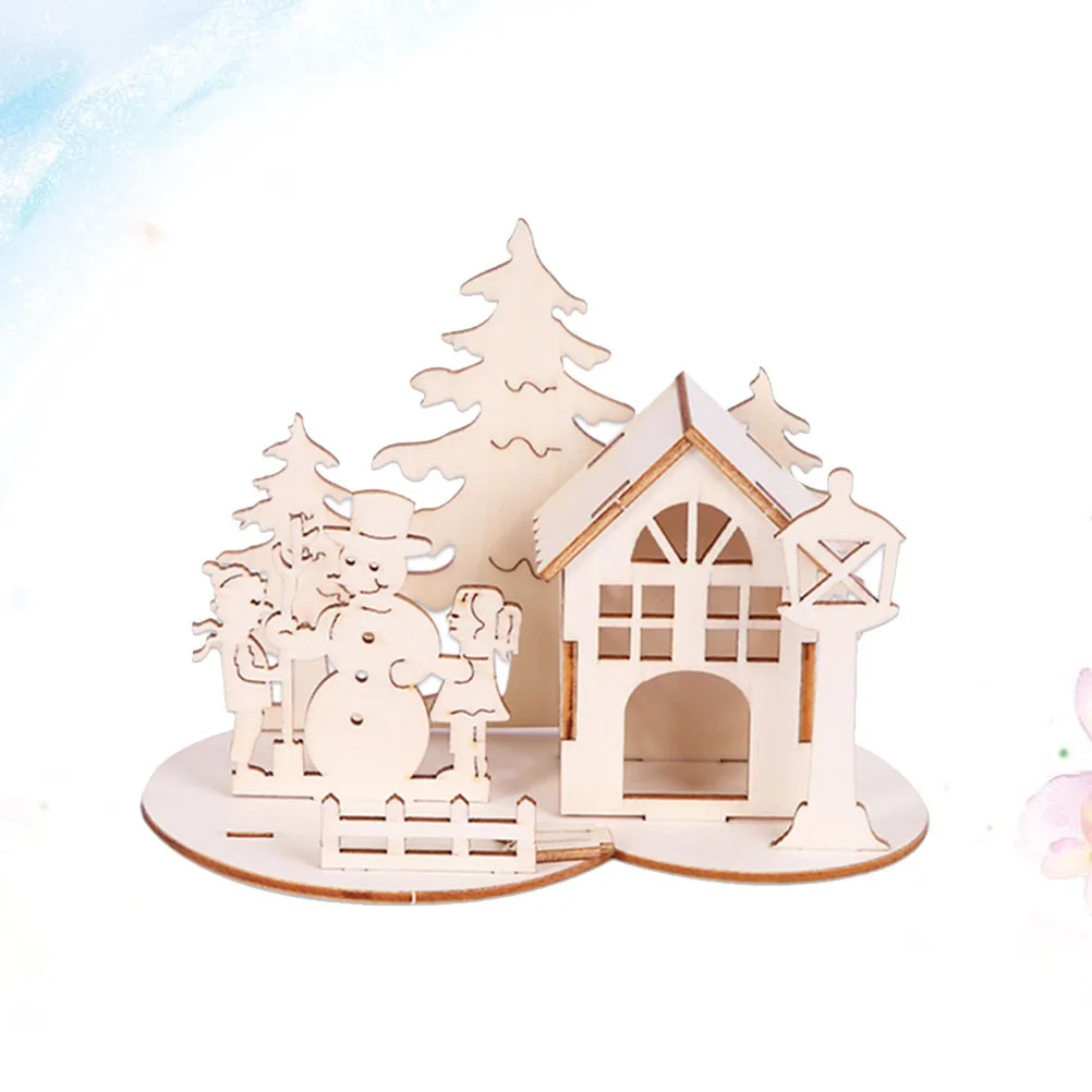 

2Pcs Christmas DIY Snowman Wooden Puzzle Ornaments Stereoscopic Scenes Desktop Decor Xmas Decorative Accessory Holiday Gift Set