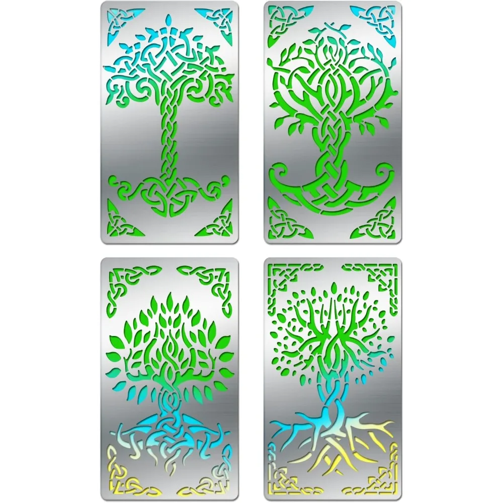 

4PCS 4x7 Inch Tree of Life Metal Stencils Templates Art Craft Stencils for Wood Carving Drawings Woodburning Engraving Scrapbook