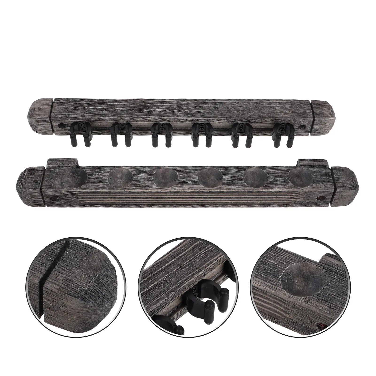 1Set Handcrafted Solid Wood Pool Cue Wall Rack for 6 Cues Smooth Finish Non-Scratch Wall Mounted Billiard Cue Holder Home Bar