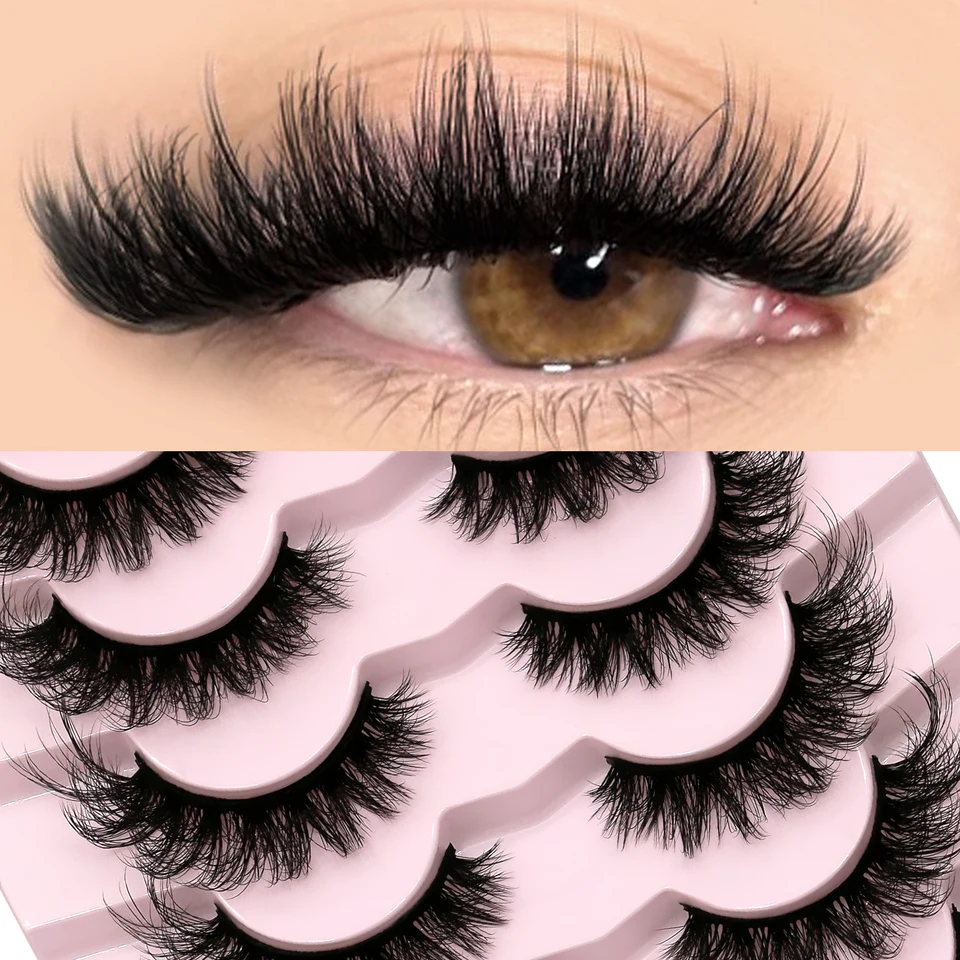 GROINNEYA pestañas postizas 3D de mink, ojo de gato, esponjosas, finas, volumen, tiras naturales 2