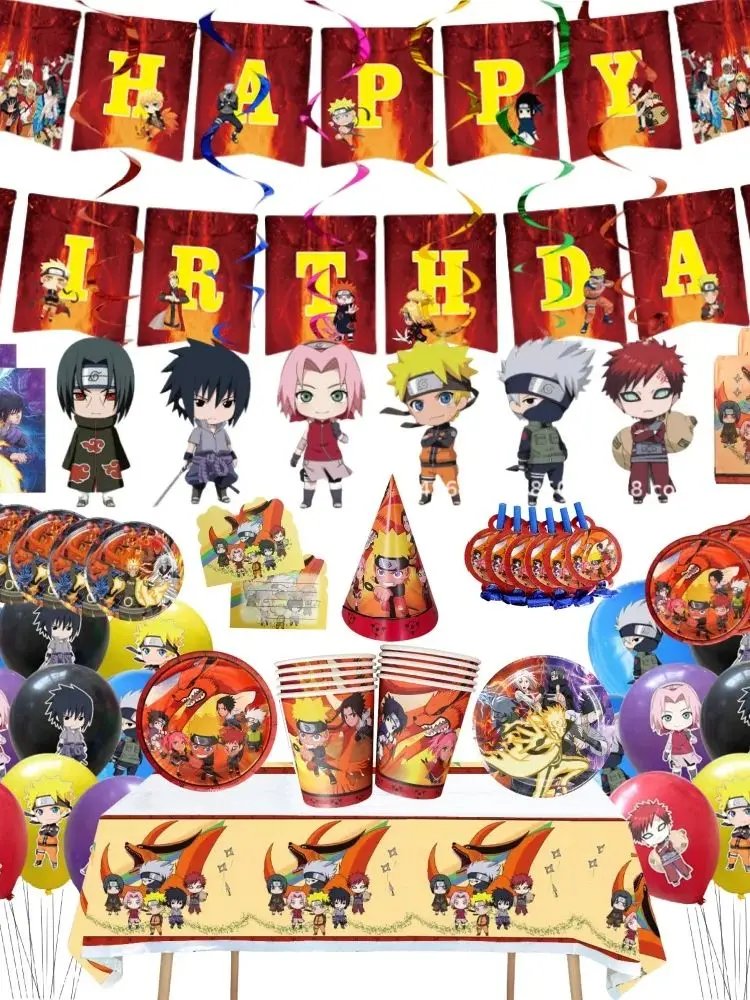 Décorations de fête d'anniversaire sur le thème de dessin animé Naruto, cadeaux pour garçons, gobelets, assiettes, serviettes, ensemble de vaisselle, jouets de réception-cadeau pour bébé