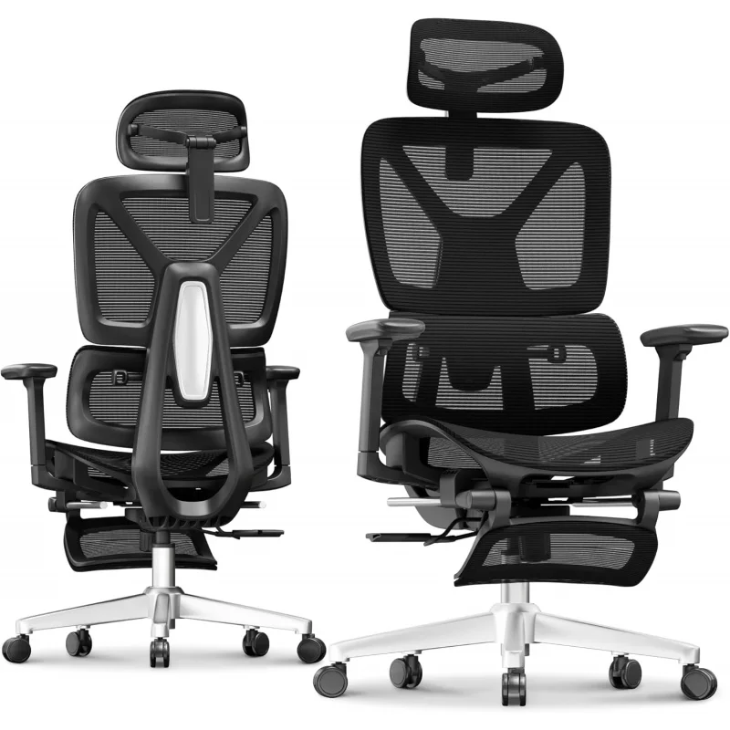 

Black Mesh Office Chair with Footrest – 3D Adjustable Armrests, Dynamic Lumbar Support, Recline & Tilt Home