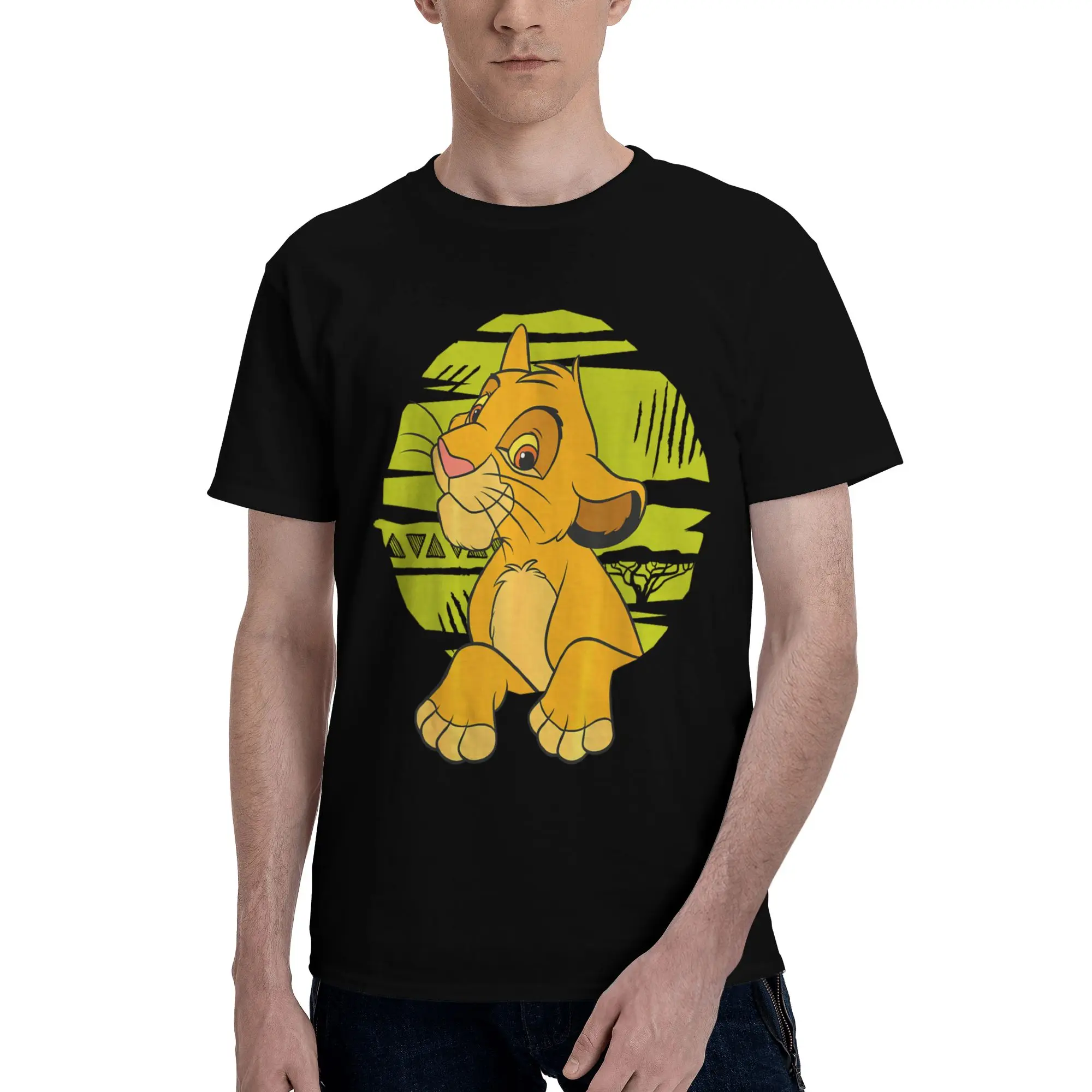 Camiseta de algodón puro de manga corta con diseño de los años 90 de Disney, El Rey León, Young Simba Paws Green Men, Humor Tees, fugees