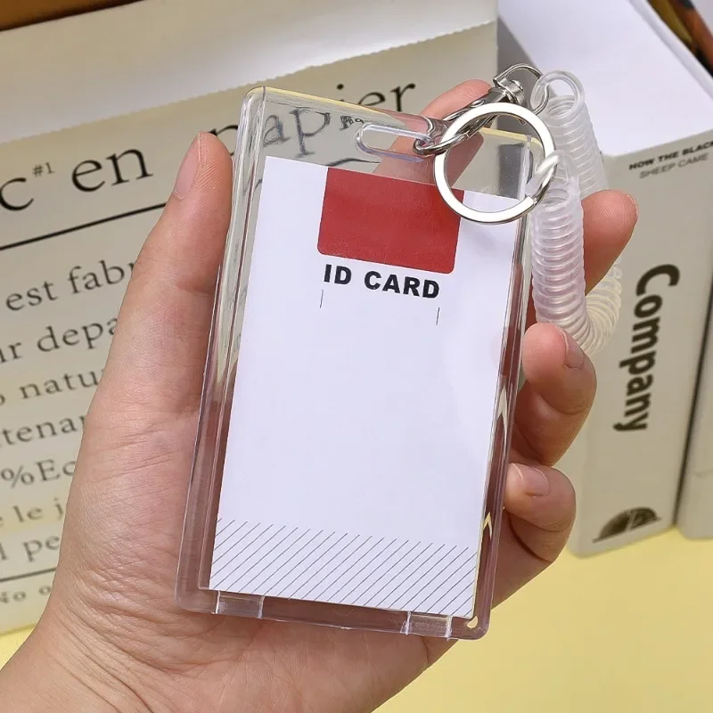 INS Horizontal Vertical Acrylic Cards Sleeve with Spring Lanyard Chain ID Card Idol Card Slot Transparent Card Case Protective