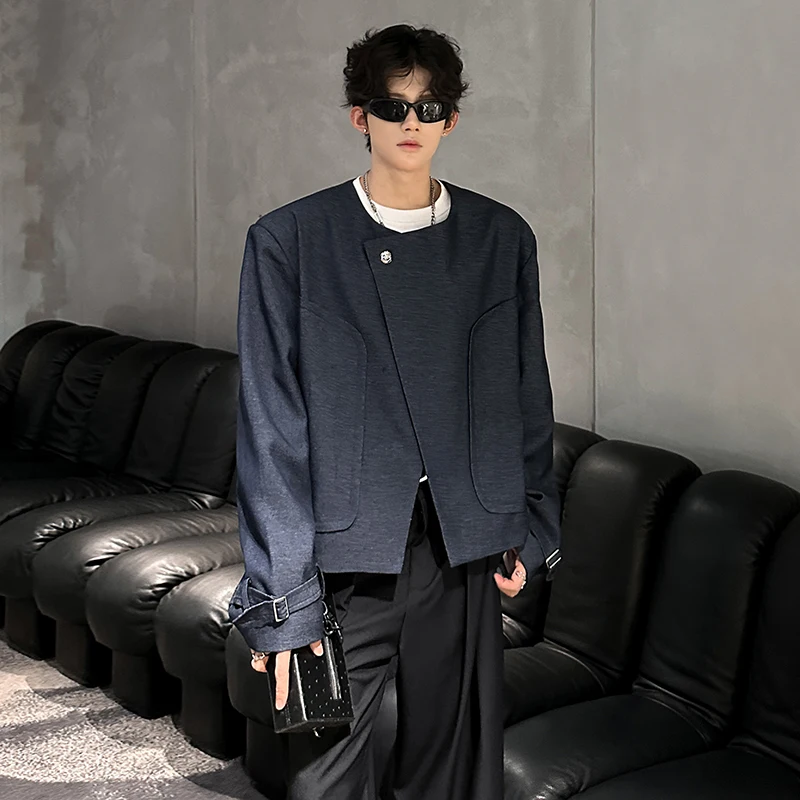 

New Chinese Sle Asymmetric One Button Men's Jaet CleanFit Design Cool oulder Pad Suit Jaet Loose Fit Youth Trend