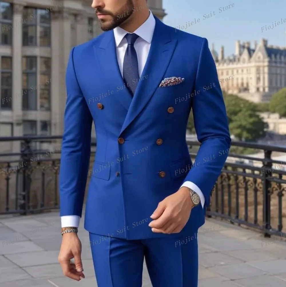 

New Blue Men's Formal Occasions Business Party Prom Suit Groom Groomsman Wedding Men Tuxedos 2 Piece Set Blazer Pants