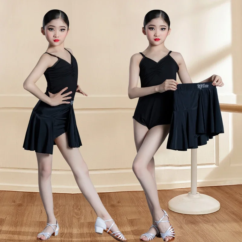 Purple Latin Dance Costume Girls Summer Cha Cha Rumba Dance Dress Child Ballroom Performance Suit Kids Latin Practice Clothes