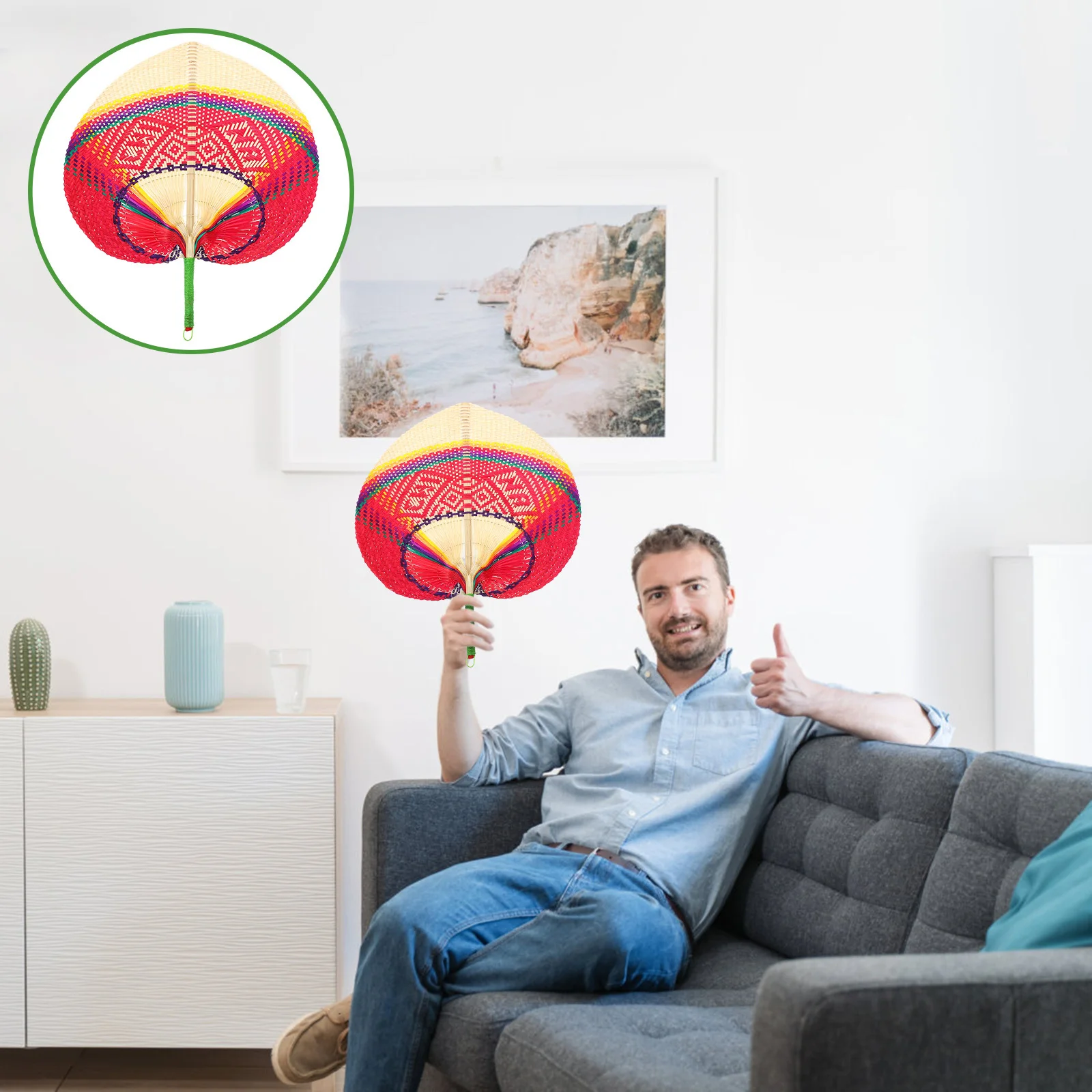 Бамбуковый вентилятор в форме персика для лета