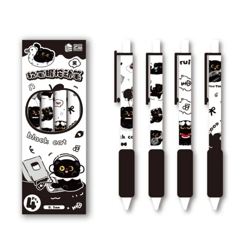 Cute Cartoon Black Cat Pen Black Ink 0.5mm Gel Pen Soft Grip Quick-drying Student Pen