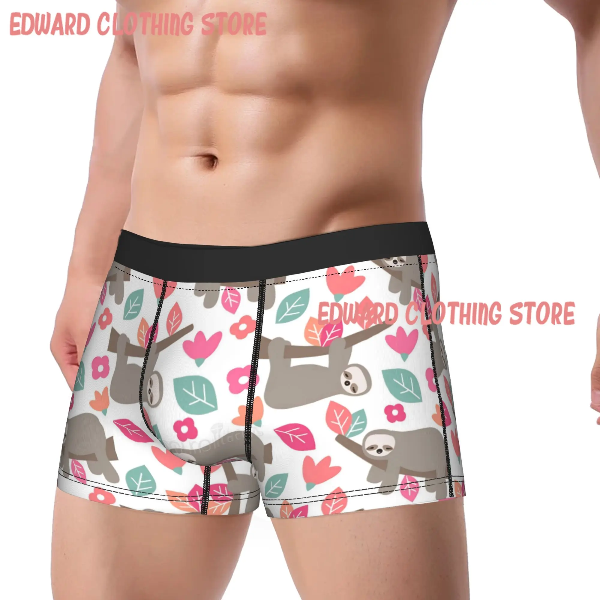 Cute Cartoon Sloth Boxershorts  Pouch Underwear Trenky Print Shorts Briefs Soft Trend Men Panties Plus Size 2XL