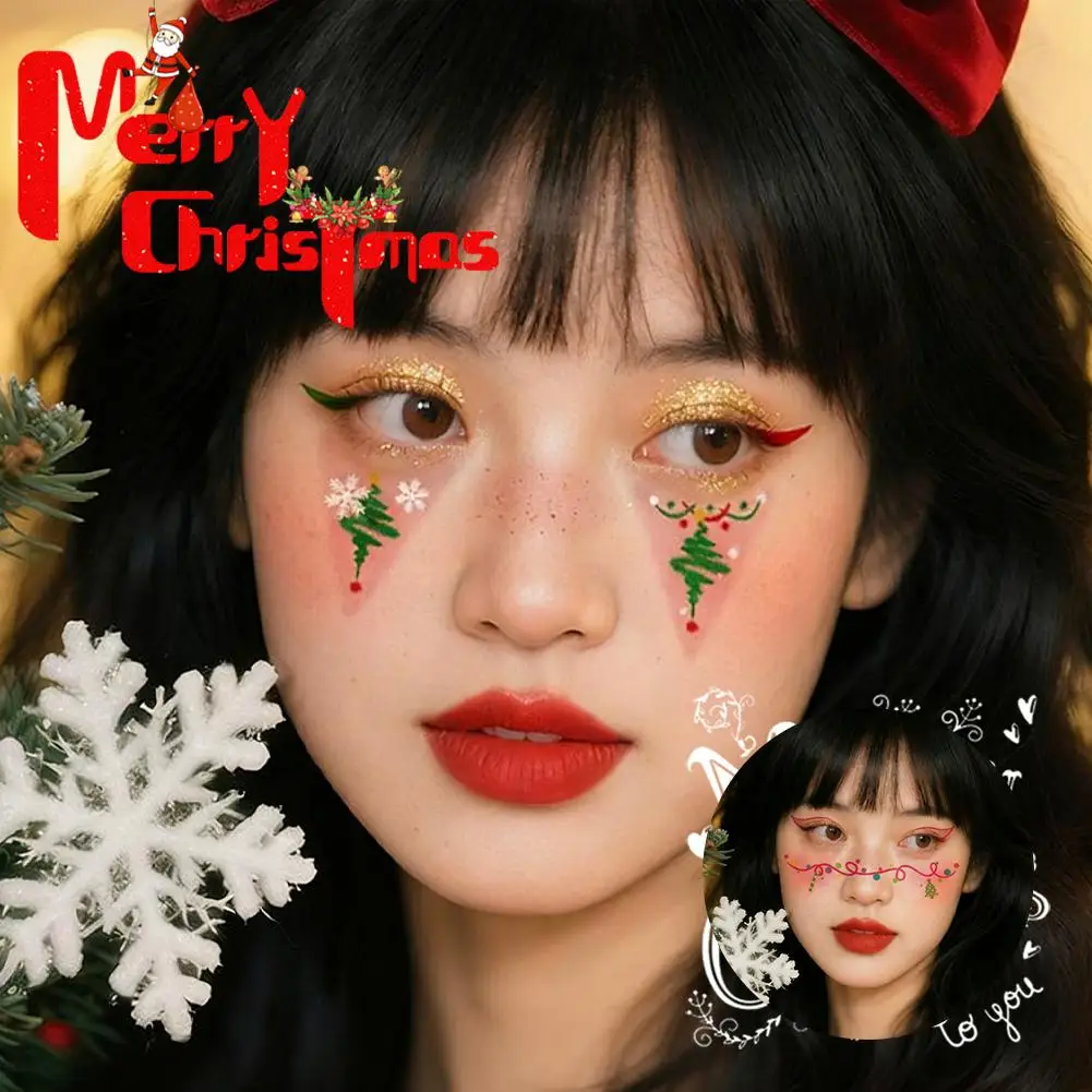 

Новинка 2025 года, рождественские татуировки, водонепроницаемые наклейки для рождественского фестиваля, макияжа, концертной вечеринки, милые наклейки для лица W4X1