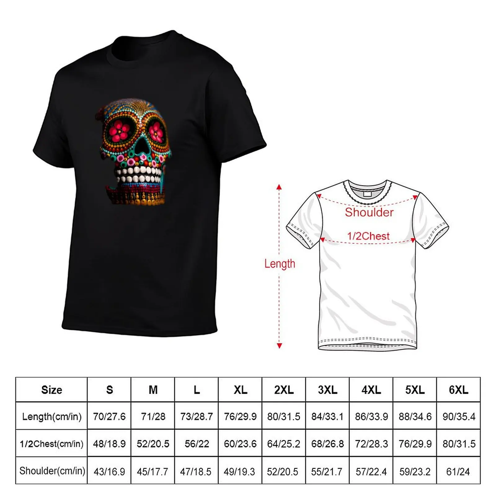 Skull Dia de Los Muertos T-Shirt Urban Casual Loose Fit Tee
