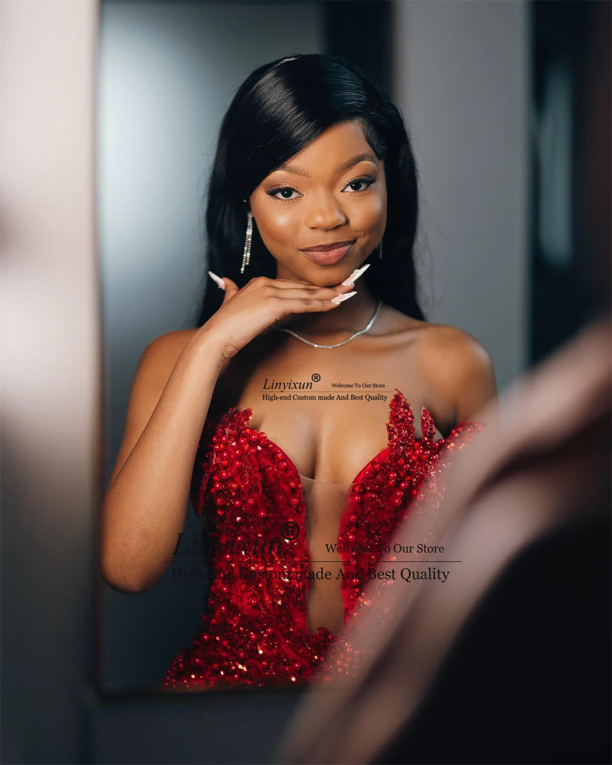 Brilhante lantejoulas diamante sereia vestido de baile sexy aso ebi vestido de festa à noite personalizado africano sexy fenda lateral robes de soire