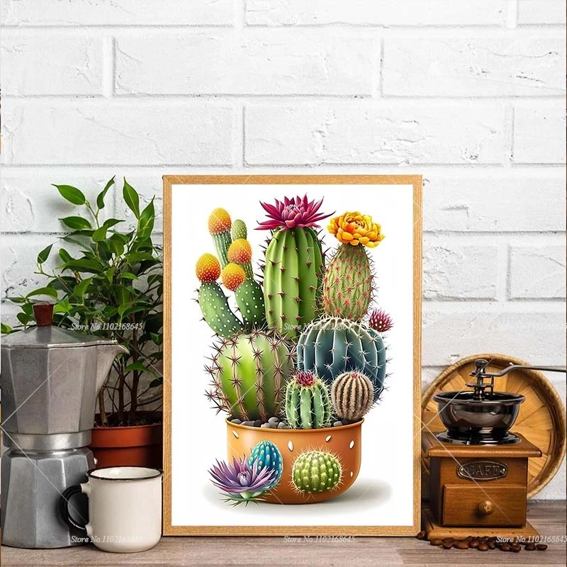 Beautiful Cacti 5D Crystal Diamond Painting Vibrant Flowers Succulent Plants Full Rhinestones Mosaic Needlework Handmade Gift