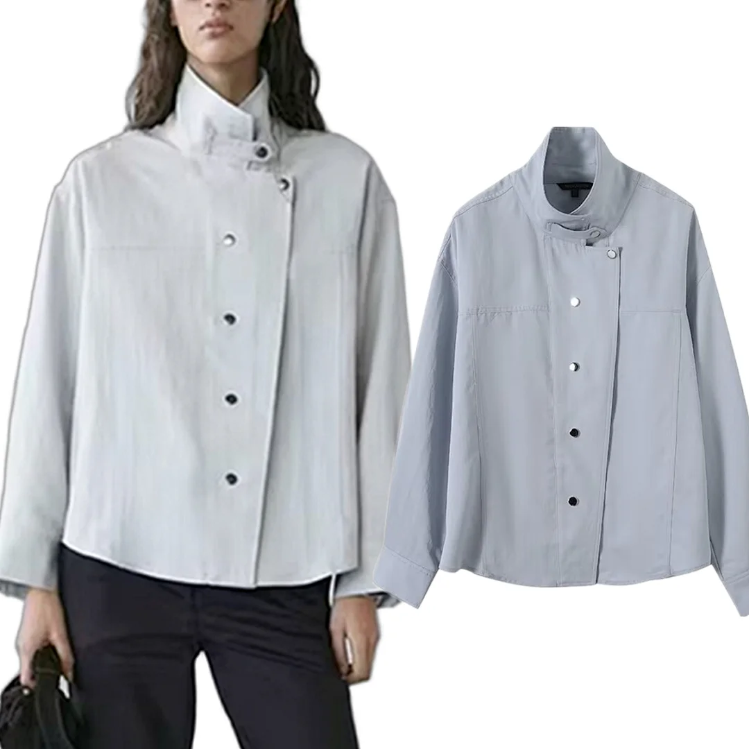 

Модные офисные рубашки и блузки Jenny&Dave для женщин, элегантные французские рубашки с воротником-стойкой, минималистичная женская одежда, рубашки небесно-голубого цвета, T-образные рубашки