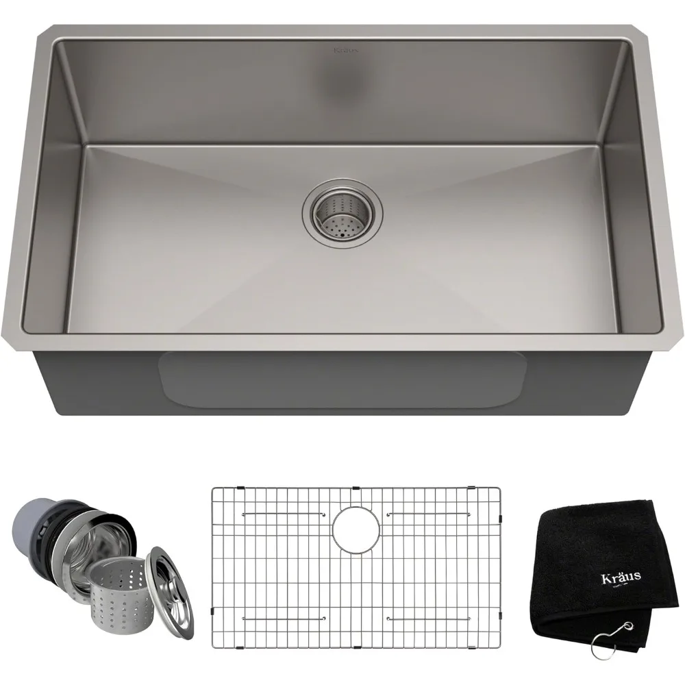 

Kraus KHU100-32 Standart PRO 16 Gauge Undermount Single Bowl Stainless Steel Kitchen Sink, 32 Inch