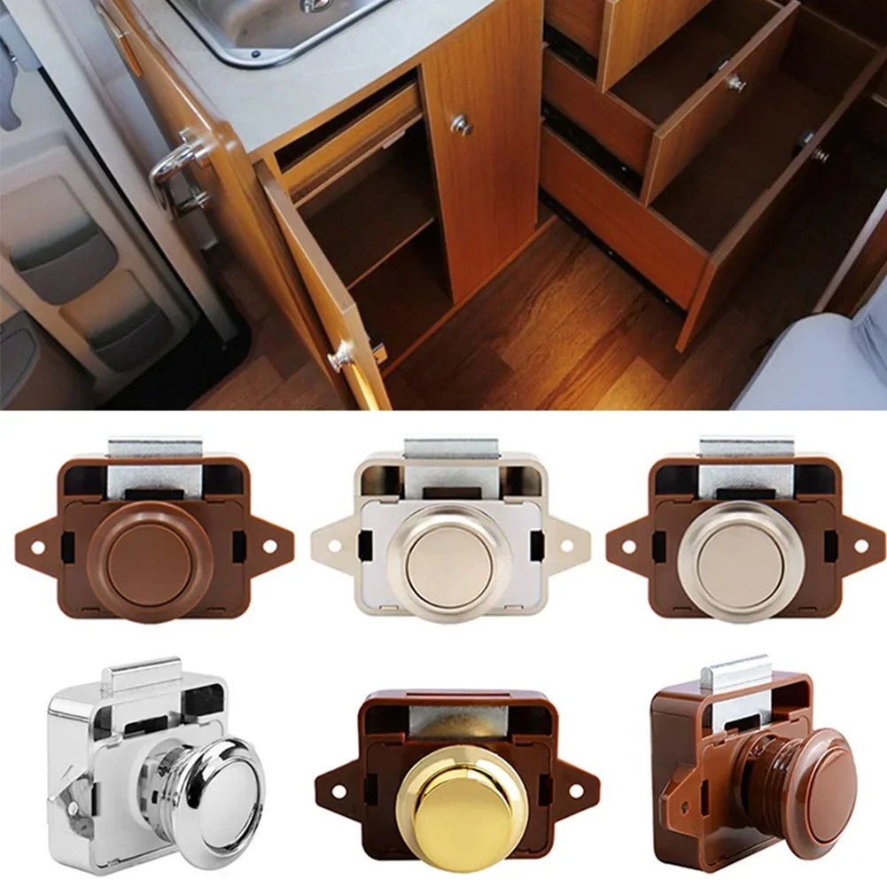 Keyless RV Push Cabinet Locks Cabinet Door Catches Locks Drawer Keyless Zinc Alloy Button For RVs Camper Van Caravan Motorhome