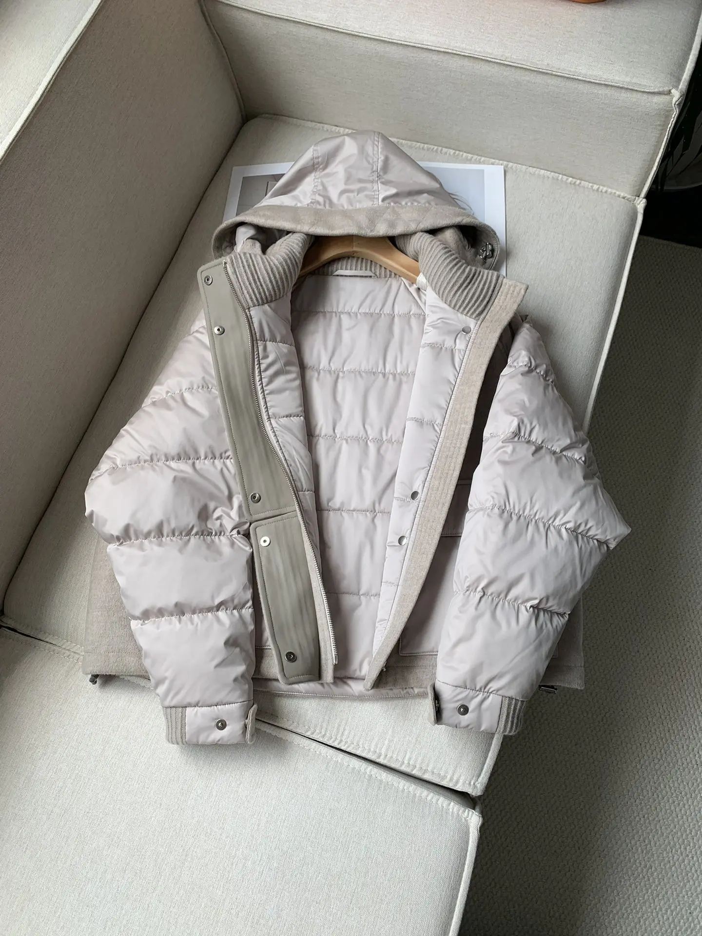 New High Quality Goose Down Hooded Cashmere Splicing Hooded Goose Down Jacket Female