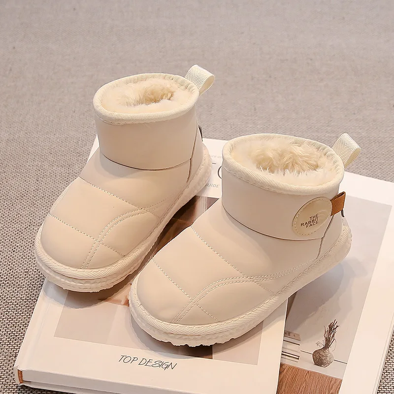 Stivali termici per bambini in pelle scamosciata per l'inverno Stivali corti per ragazze dei ragazzi in cotone spesso 2024 Stivali da neve per bambini di nuova moda antiscivolo