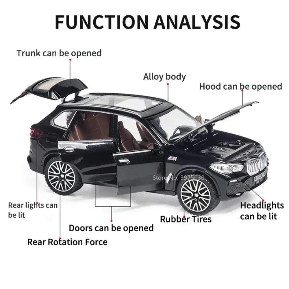 1/32 X5 SUV modello di auto in lega giocattolo simulazione in scala fuoristrada con luce sonora tirare indietro ornamenti da collezione per bambini