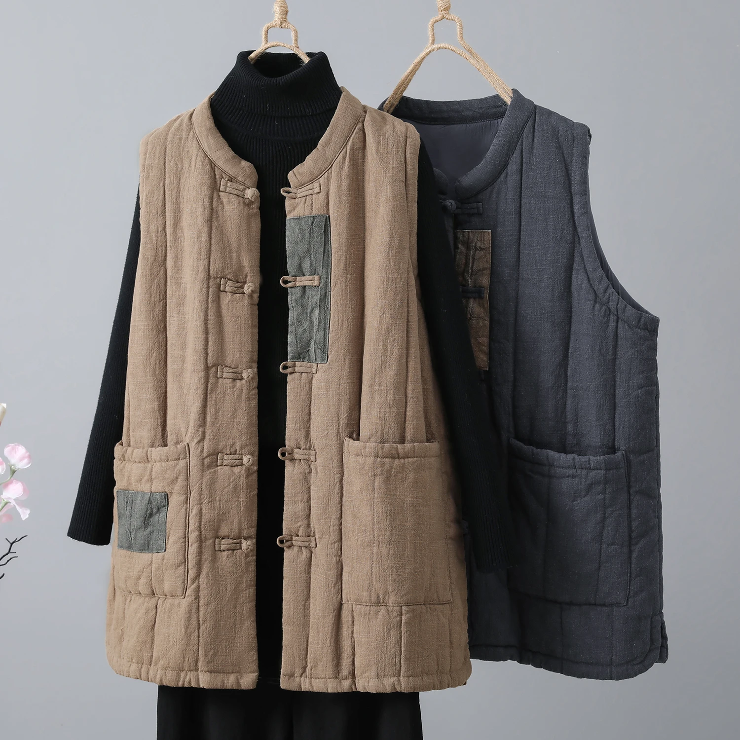 

Thiened Cotton Linen Vest Winter New Sle Zen Inspired Women's Loose Warmth Cotton Linen Filled Retro oulder Pad