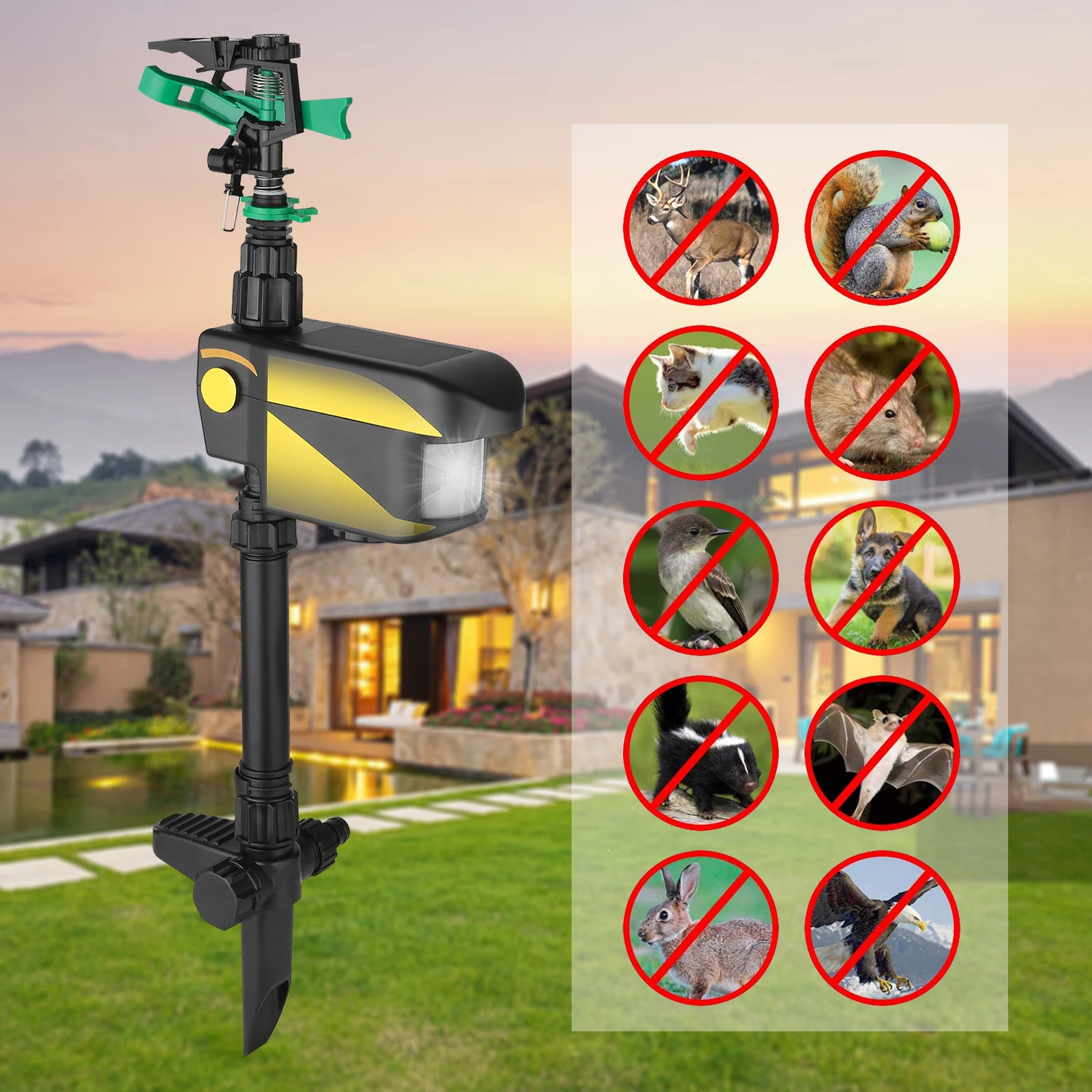 Sprinkler Automatic Rotating Large Area Solar Powered Motion Activated Animal Repeller Sprinkler Garden Animal Deterrent