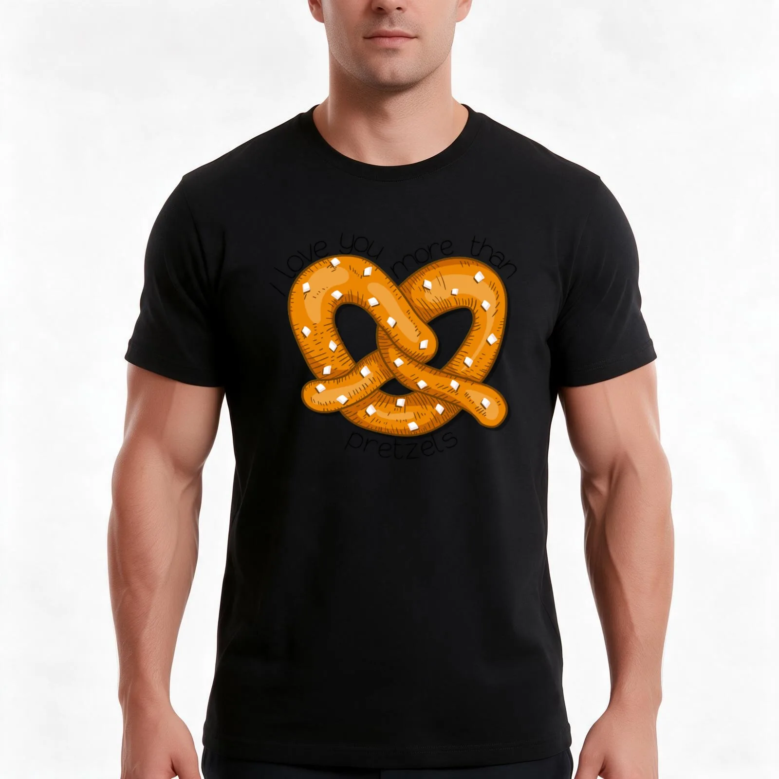 I love you more than pretzels T-Shirt, Summer Casual Cotton Tee, Oversized Streetwear Tops, Vintage Graphic Print, 100% Cotton