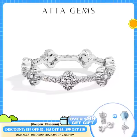 ATTAGEMS Eternity DVVS1 Moissanite Ring for Women 100% Real 925 Sterling Silver Gold Plated Wedding Party Charm Fine Jewelry New