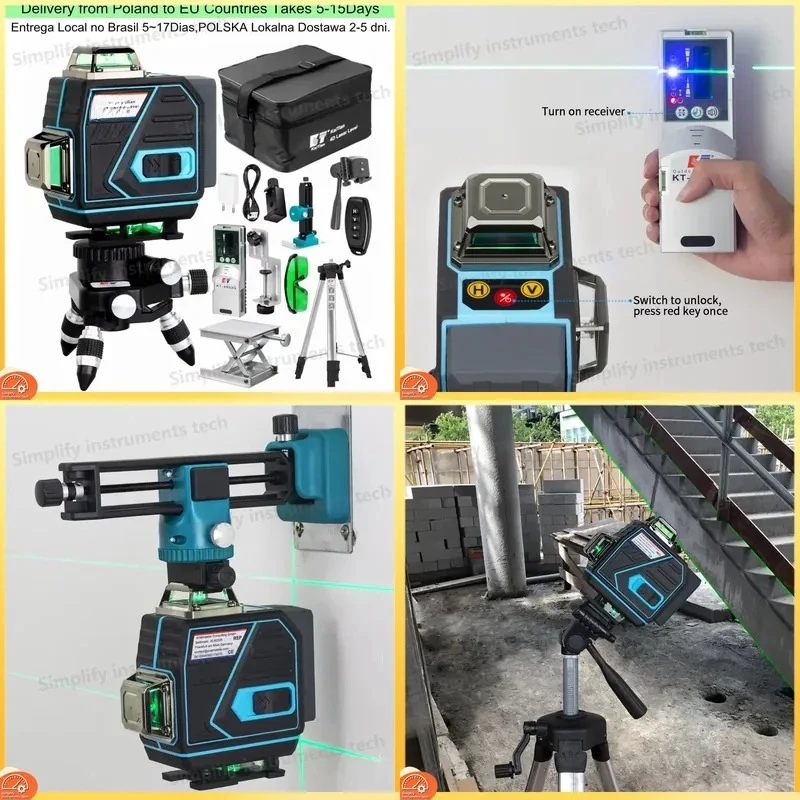 Cross Laser 360 Degree Self-Leveling Laser Level with Green Line Vertical Horizontal Alignment Tripod Stand Receiver for