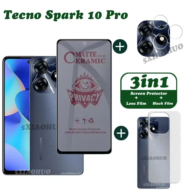 

Защитная пленка 3 в 1 для защиты экрана для Tecno Spark 10 Pro, антишпионское закаленное стекло для Tecno Spark 10 Pro, пленка для объектива