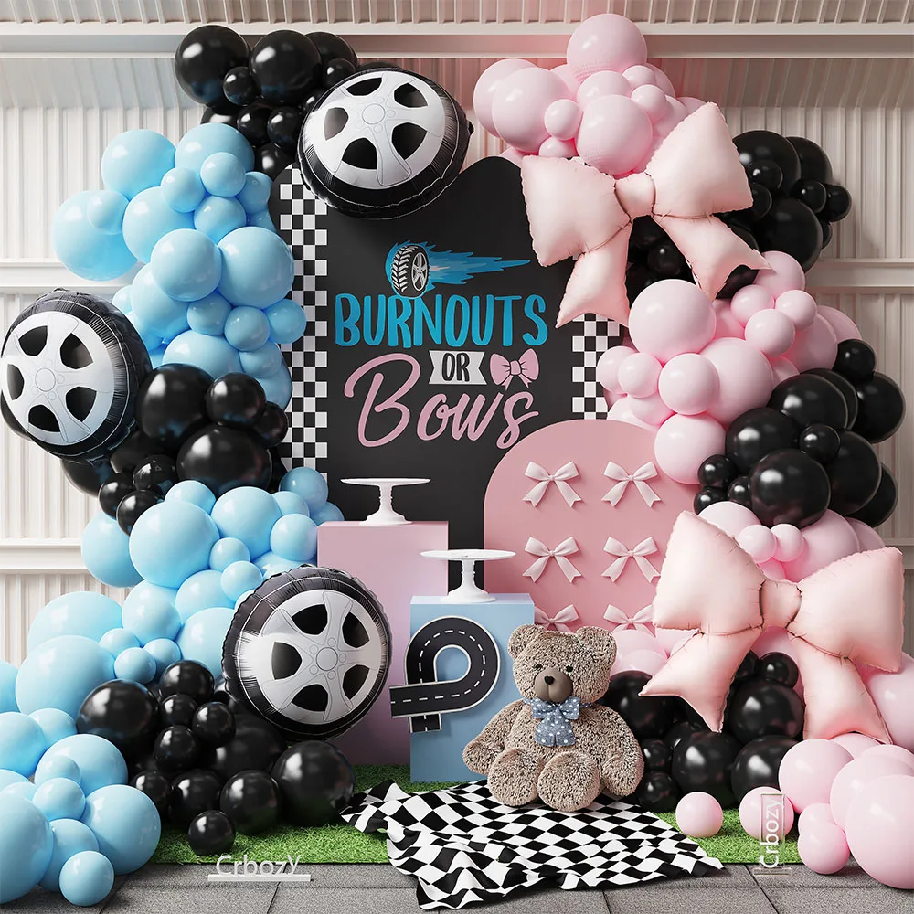 

137Pcs Pastel Pink Blue Balloon Garland Kit Burnouts or Bow Foil Ball Boy or Girl Gender Reveal Baby Shower Birthday Party Decor