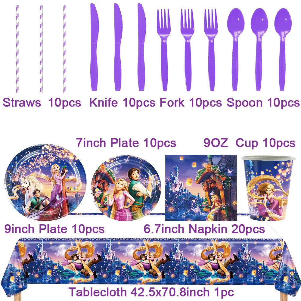 Tangled Rapunzel Princess Theme Birthday Party Disposable Tableware Plates Balloons Banner Supplies For Girls Baby Shower Gifts