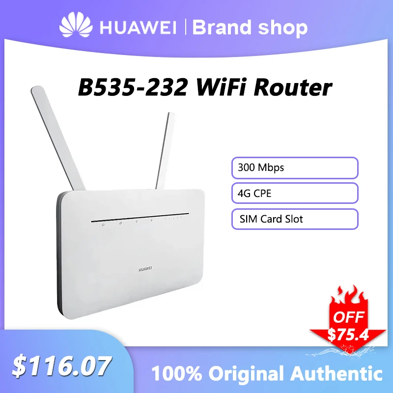 

Original HUAWEI B535-232 WiFi Router 300 Mbps 4G CPE Network Amplifier Dual-Band Hotspot Modem Repeater With SIM Card Slot