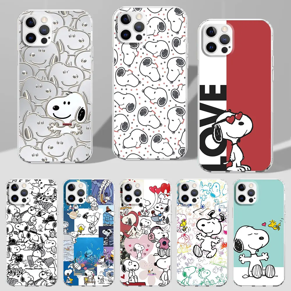 S-Snoopy Cartoon Luxury Phone Case for Apple iPhone 13 15 11 12 Pro Max XR 7 8 Plus X XS Transparent Soft Silicone Cover Coque