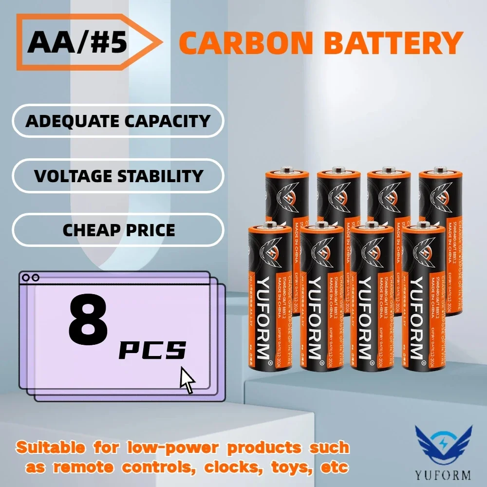 

8PCS 1.5V AA/#5 Disposable Carbon Dry Battery for Led Light Toy Mp3 Camera Flash Razor CD Player Wireless Mouse Keyboard