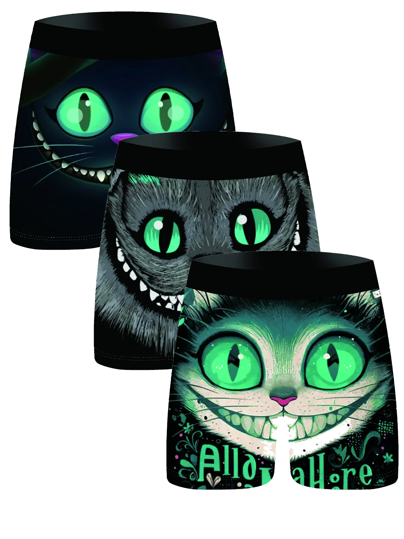 Cheshire Cat Men Boxer Briefs Alice In Wonderland 3D Printed Underwear Funny Green Eyes Smiling Cat Stretch Underpants