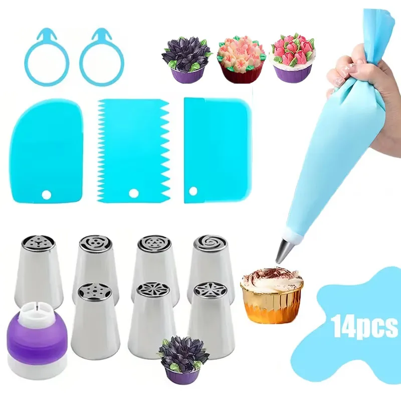 14 PCS Cake Decorating Set, Russian Piping Tips with Convert
