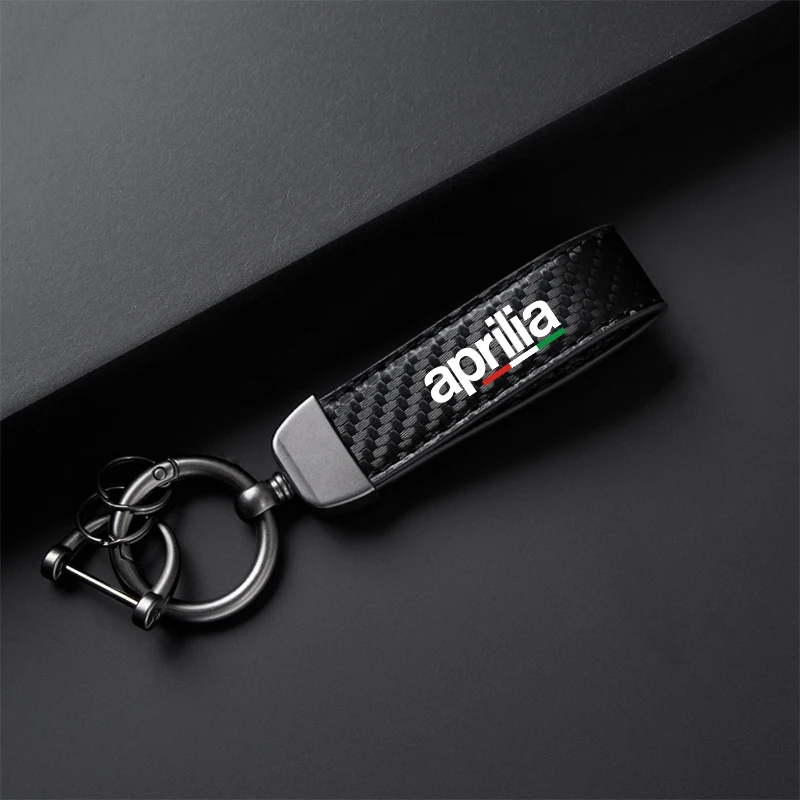 Motorcycle Carbon Fiber Leather Keychain Horseshoe Buckle Jewelry for Aprilia RSV4 RS660 Tuono 660 RSV1000/R Caponord 1200