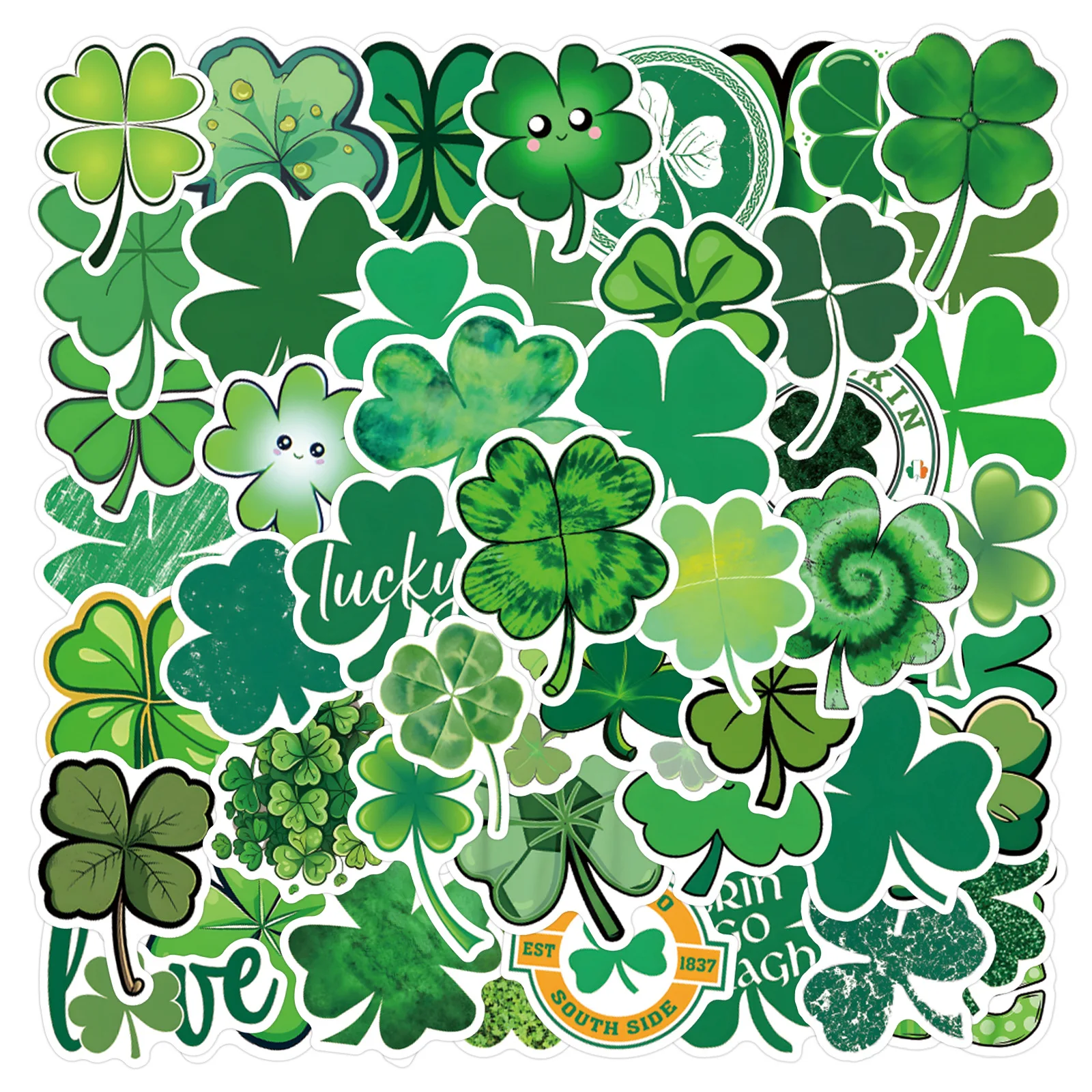 55/60pcs Saint Patrick Shamrock Four Leaves Clover Stickers for DIY Scrapbooking Stationery Handbook Waterproof Sticker Decals
