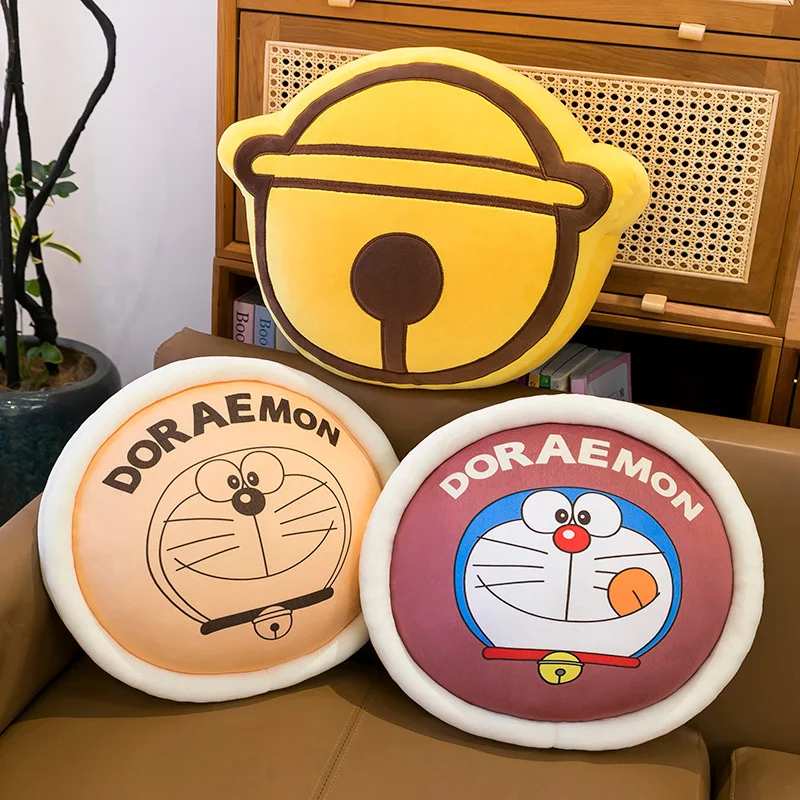 Juguete de peluche Kawaii Doraemon Dorayaki, cojín de muñeco de peluche para niños, regalo de cumpleaños, almohada de respaldo de coche de oficina, peluche suave para