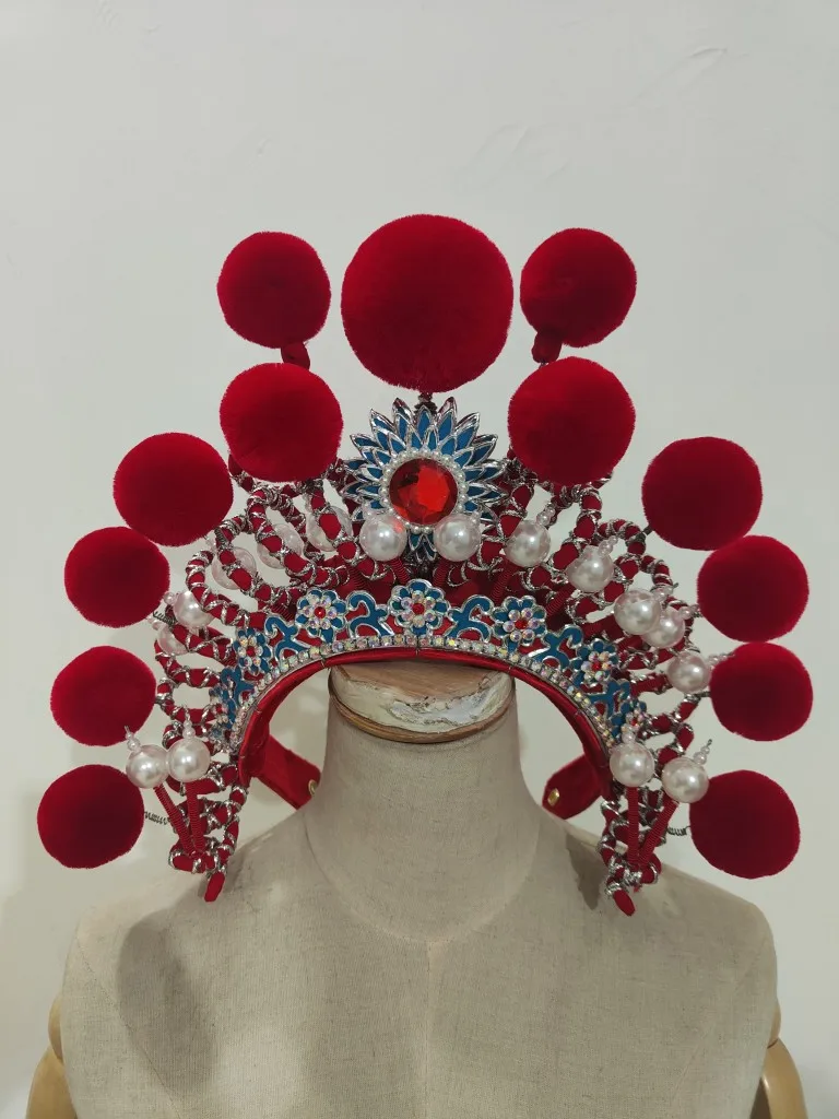 Opera Peking  Yue Henan Helmet Hat Playing Drum Liezi Dance Headgear